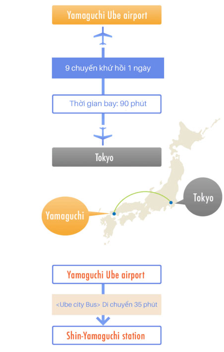 Di chuyển bằng máy bay.